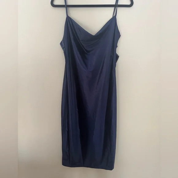 XXXiticat Women's Spaghetti Strap Cowl Neck Side Zip Closure and Slit Midi Dress - Picture 4 of 11